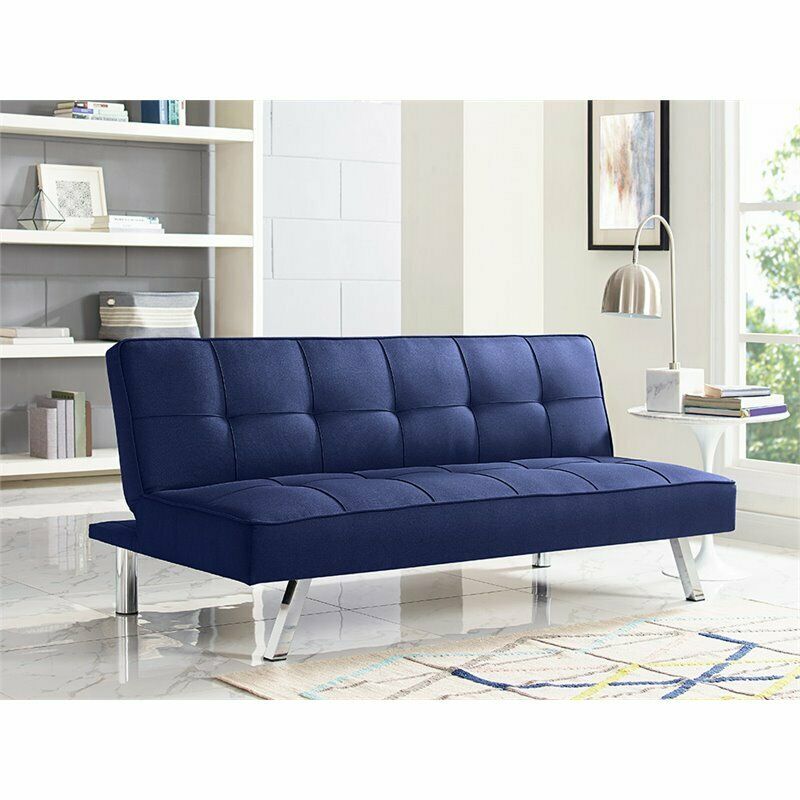 Navy Blue Tufted Sleeper Sofa in Fabric Upholstery