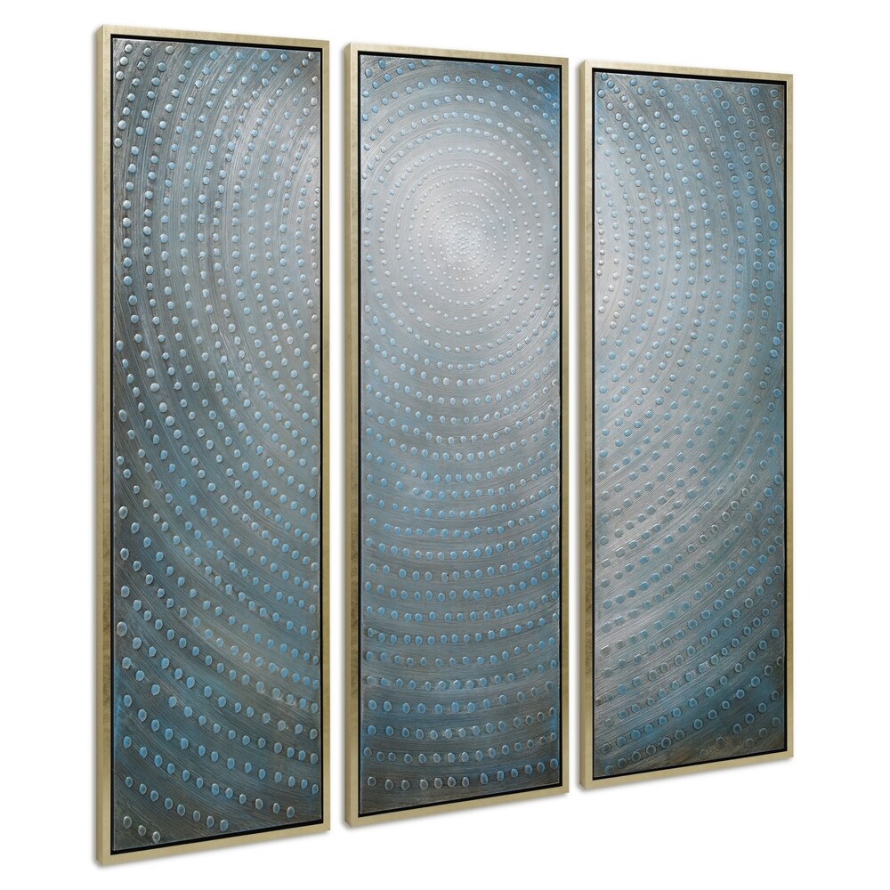 Concentric Textured Metallic Hand Painted Canvas Wall Art Set of 3