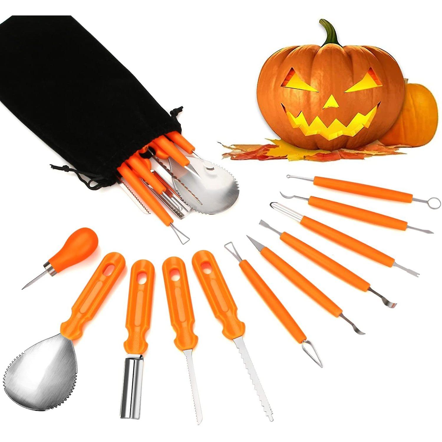 Halloween Pumpkin Carving Tools， Halloween Jack-o-lanterns 11 Piece Professional Stainless Steel Pumpkin Carving Kit， Pumpkin Cutting Supplies Tools K