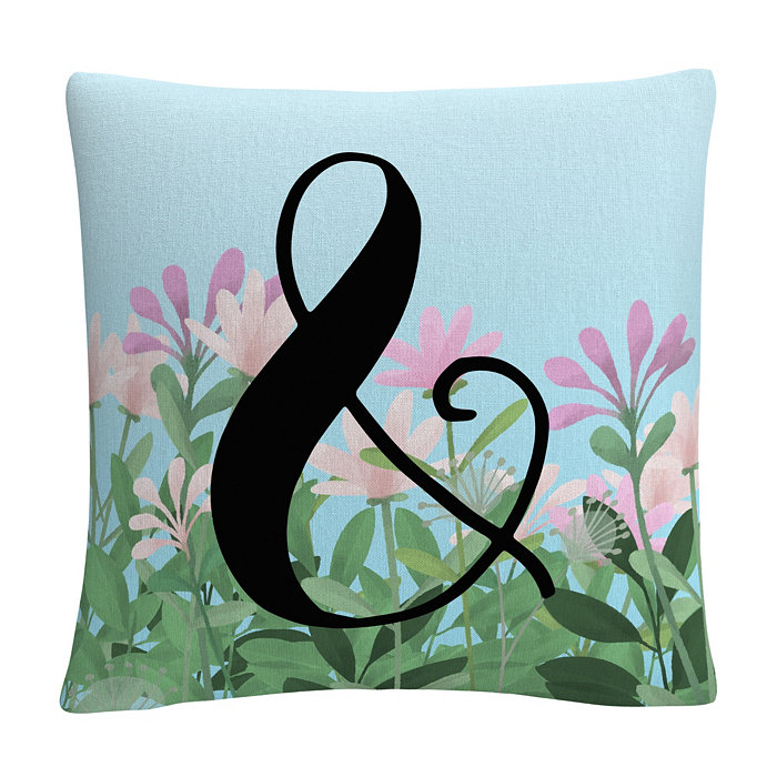 Baldwin ABC Pink Floral Garden Letter Illustration Ampersand Decorative Pillow， 16