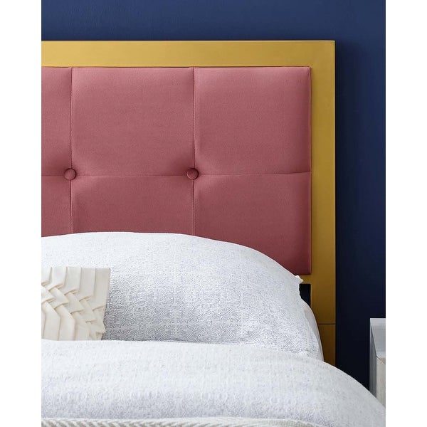 Panama Modern Heather Pink Velvet Button Tufted Upholstered King Size Metal Headboard - - 31717197