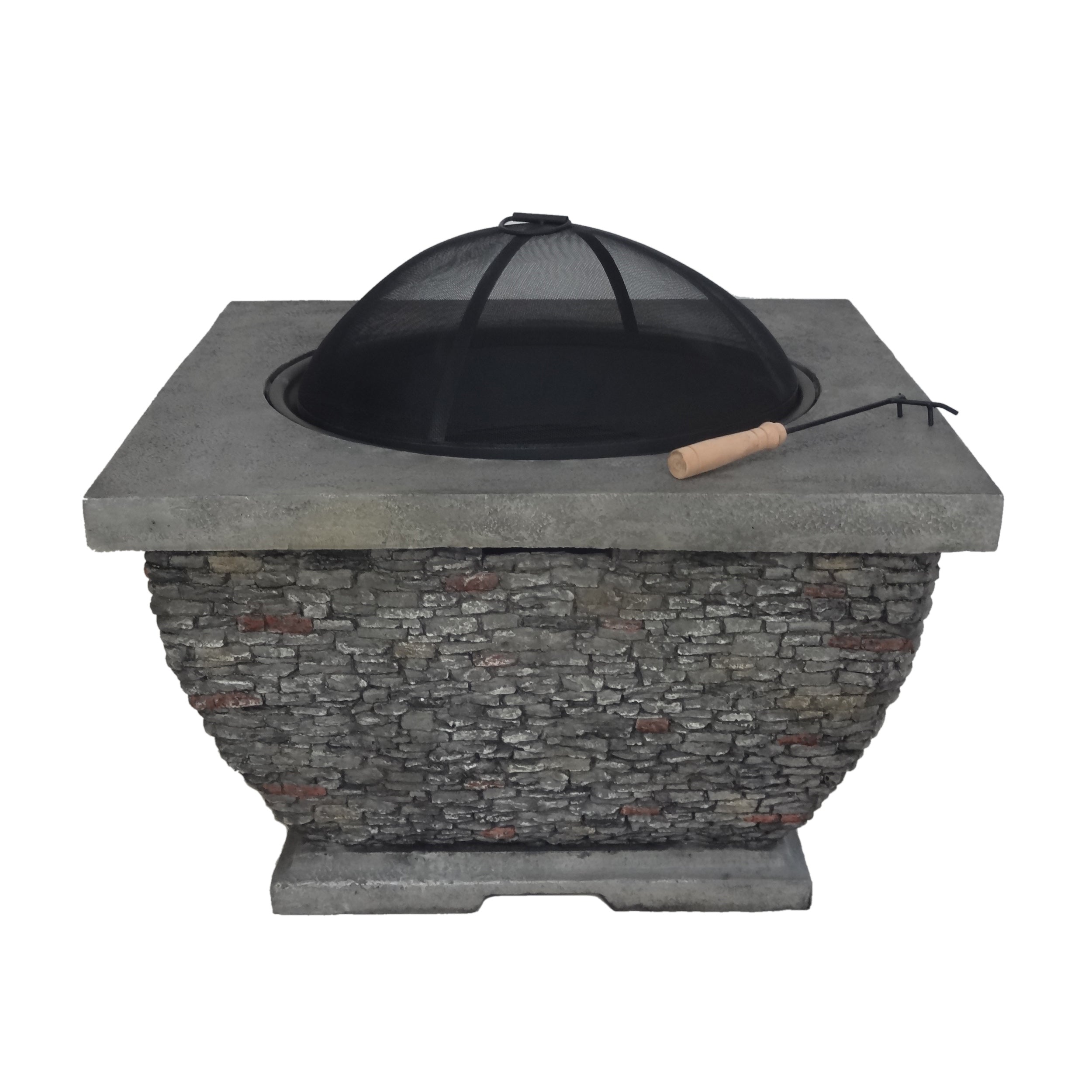 Laraine Outdoor 32-inch Wood Burning Light-Weight Concrete Square Fire Pit, Grey