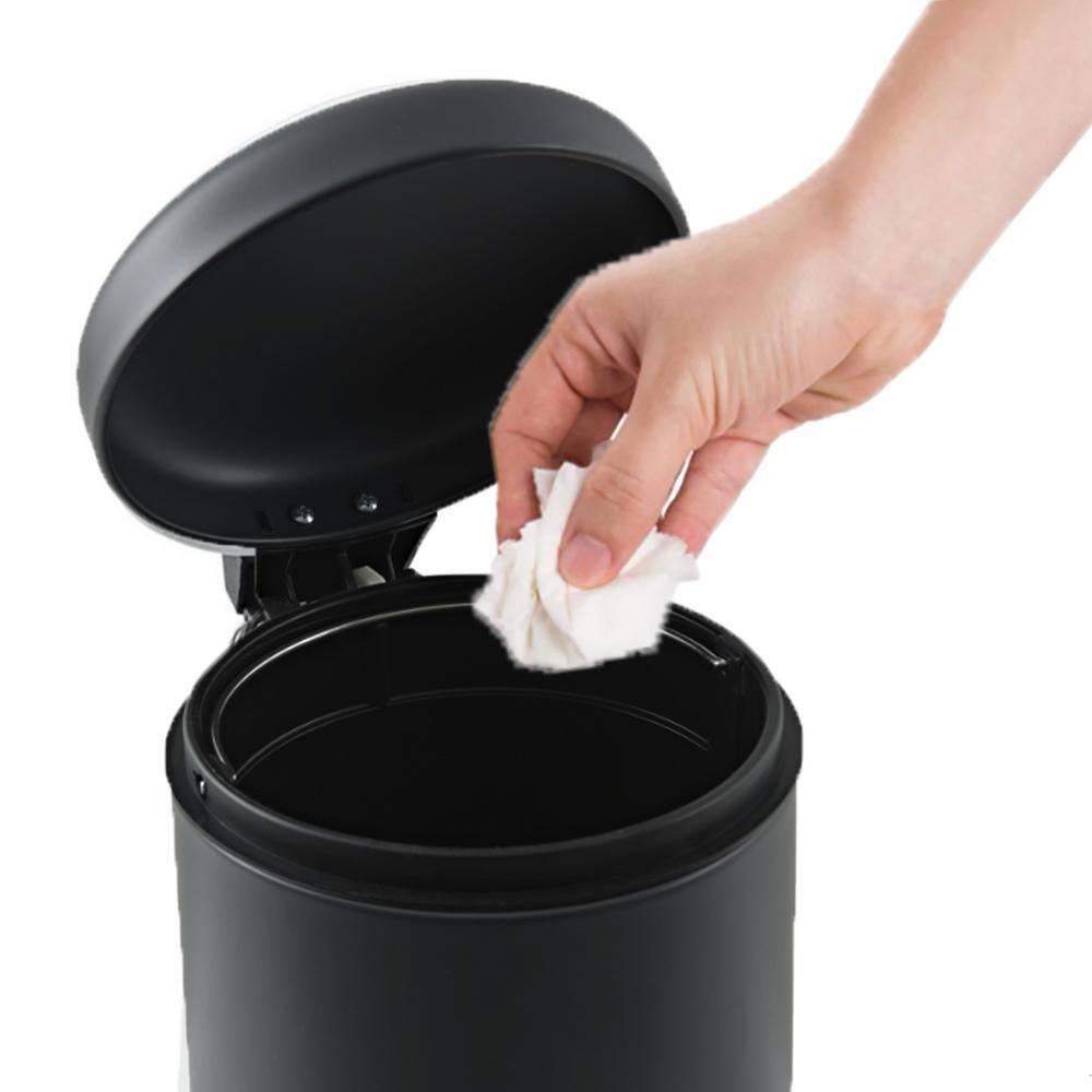 3 l 0.8 Gal. Soft Close Small Round Metal Bath Floor Step Trash Can Waste Bin in Black 6543103