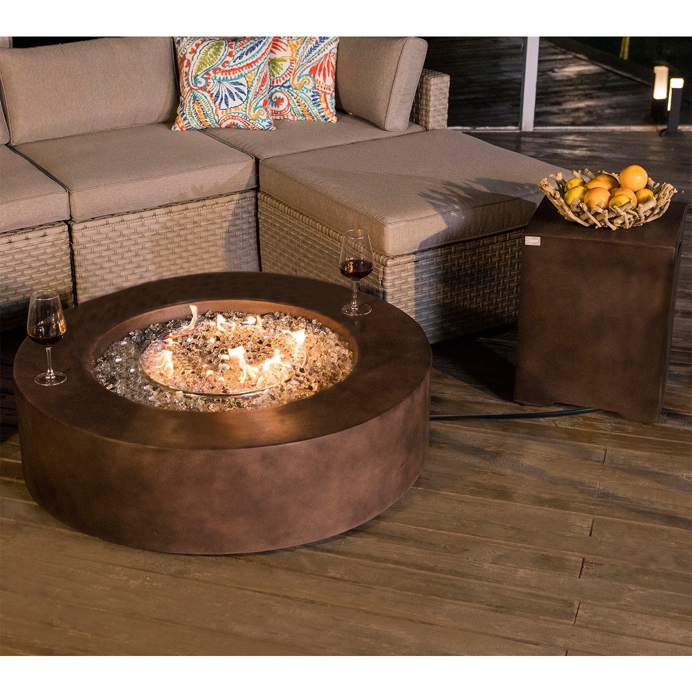 COSIEST 2 Piece Outdoor Concrete Propane Fire Pit Table with Tank Cover