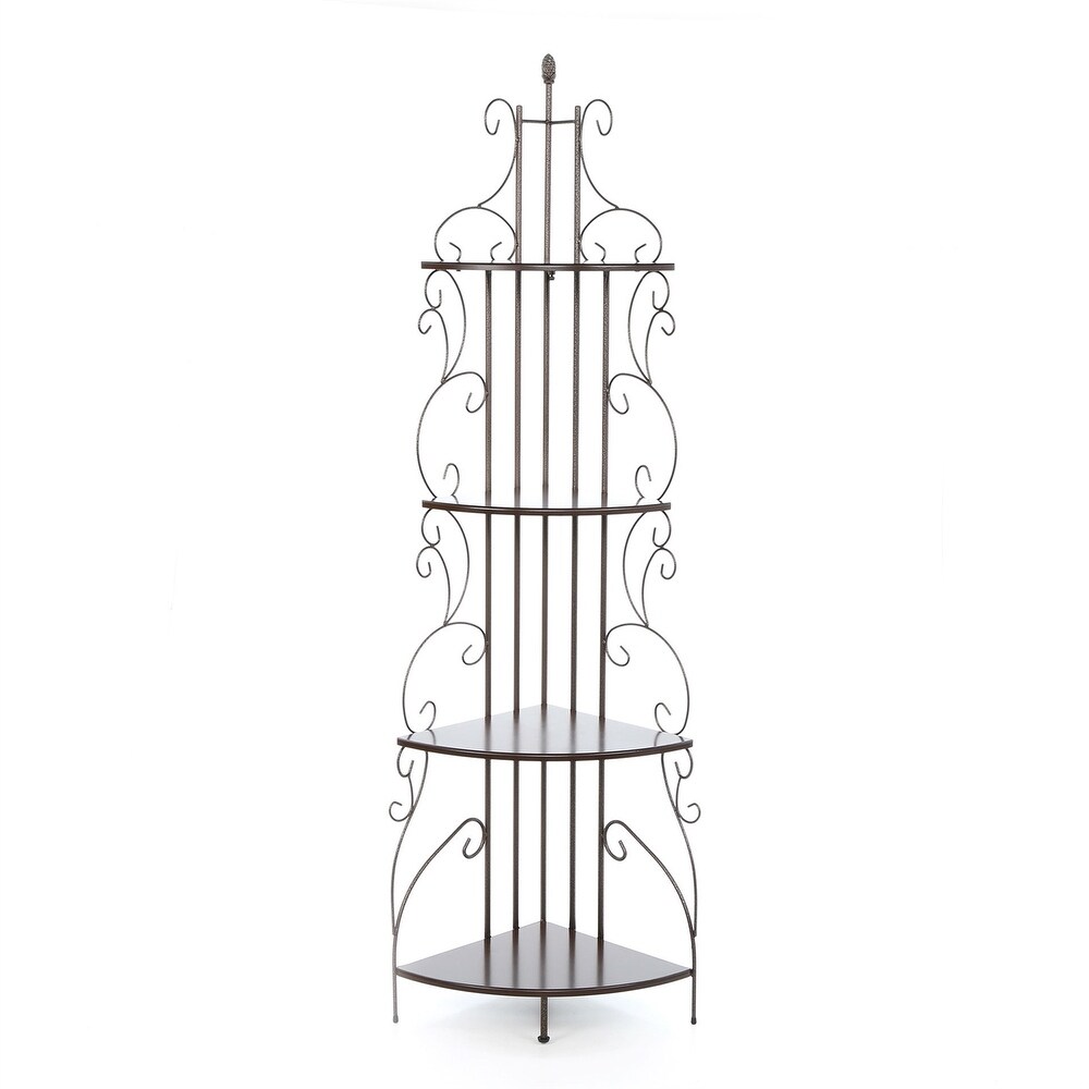 Ornate 4 Tier Metal Corner Bakers Rack Kitchen Dining Shelf   74.5\