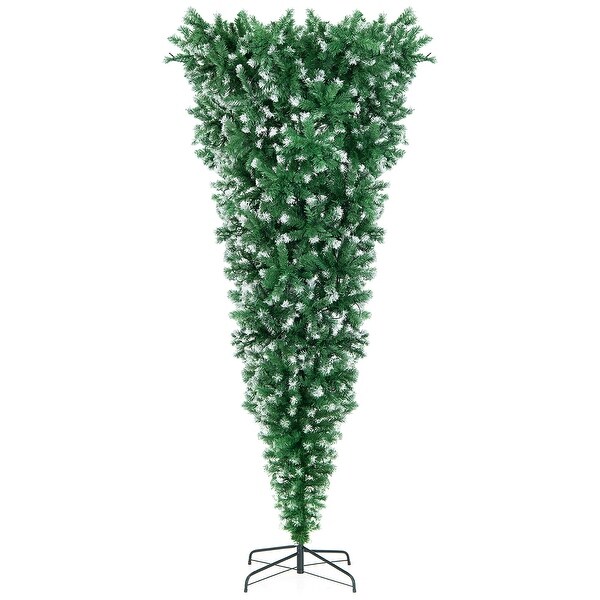 Gymax 7.5FT PreLit Snowy Inverted Christmas Tree Artificial Tree w/