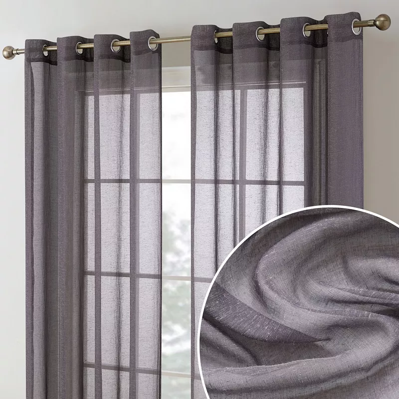 Thd Natalie Faux Linen Semi Sheer Light Filtering Window Grommet Curtains Drapery Panels， Set Of 2