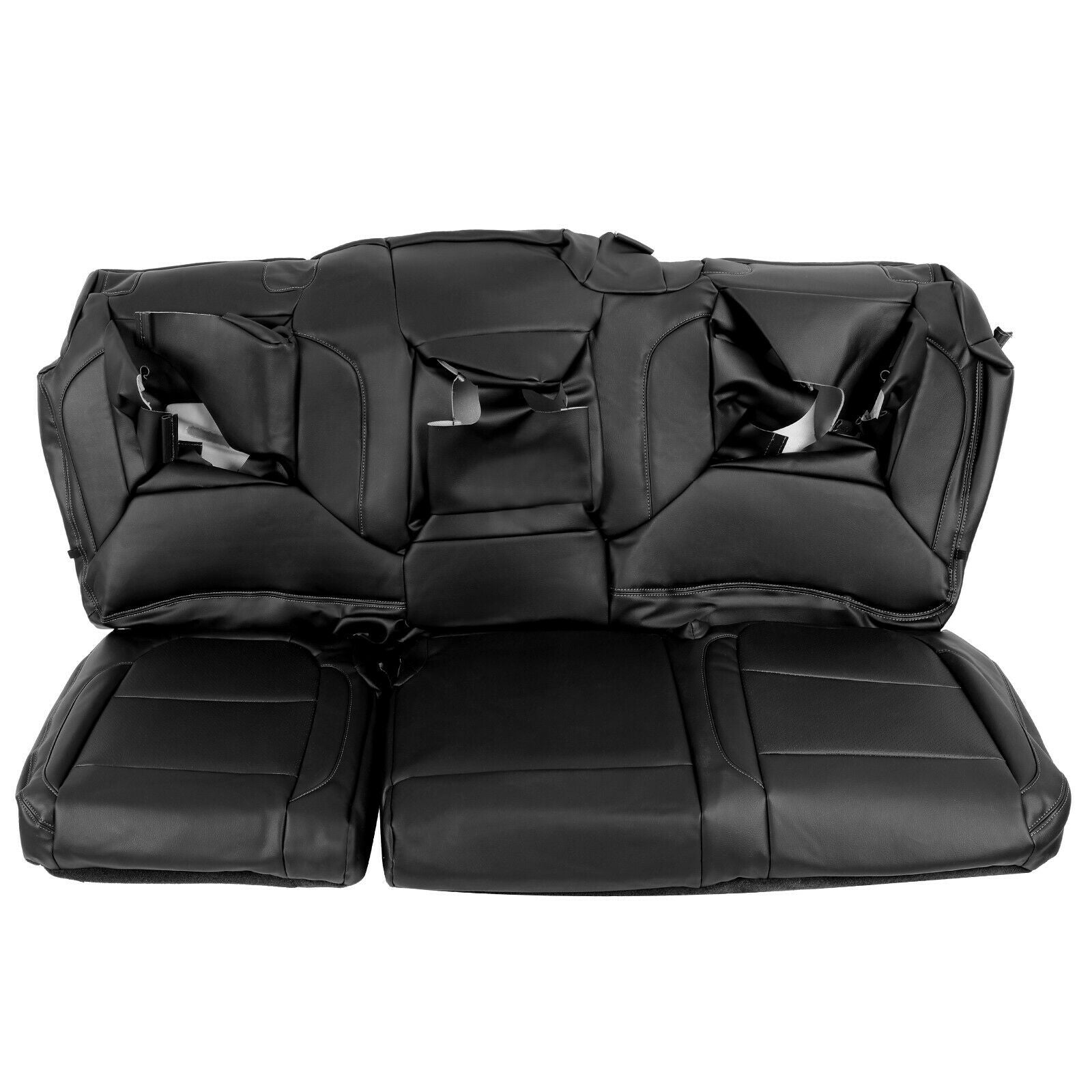 KOJEM Seat Covers Set Compatible with 2019-2023 Chevrolet Silverado GMC Sierra Crew Cab Black LT WT RST Factory Style Synthetic Leather