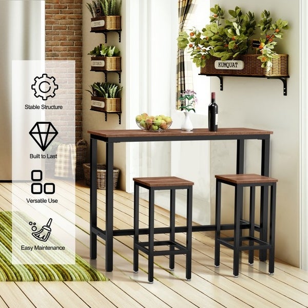 3 Pieces Bar Table Counter Breakfast Bar Dining Table with Stools