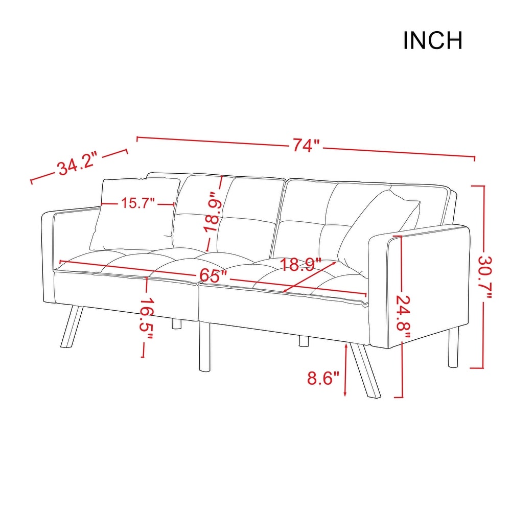 Soft futon sofa bed with 2 pillows