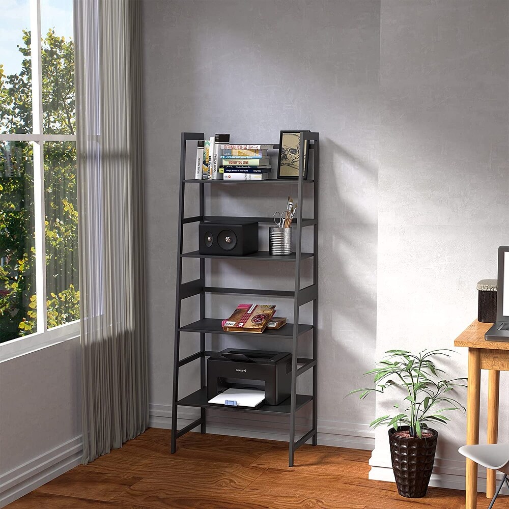 4 Tier Tall Bookshelf Open Ladder Shelf for Bedroom  Living Room  Office (Black)