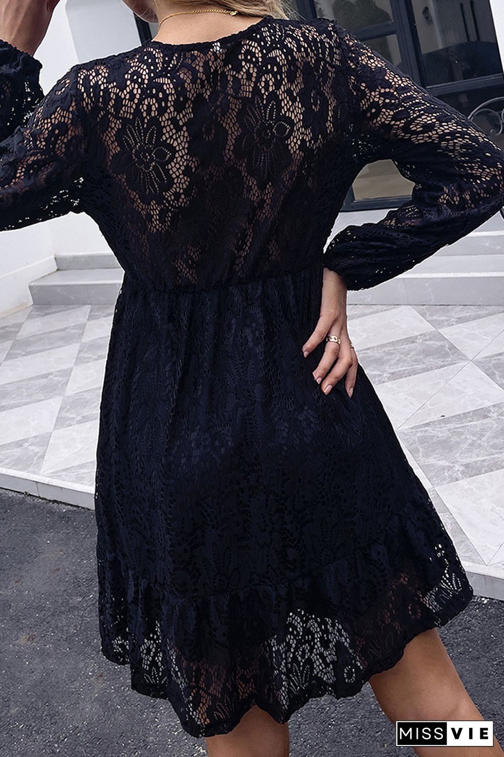 Lace Hollow-out Long Sleeve Dress Wholesale