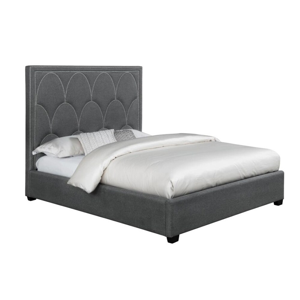 Upholstered Bed with Nailhead Trim in Charcoal