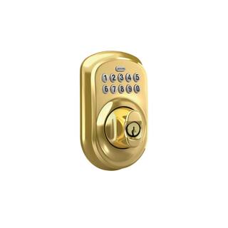 Schlage Plymouth Bright Brass Electronic Keypad Deadbolt BE365 PLY 505 605