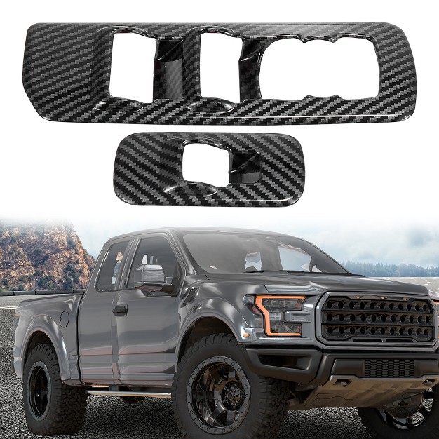 Unique Bargains Window Lift Switch Panel Trim Cover For Ford F150 2015 2018 Black Carbon Fiber 4pcs