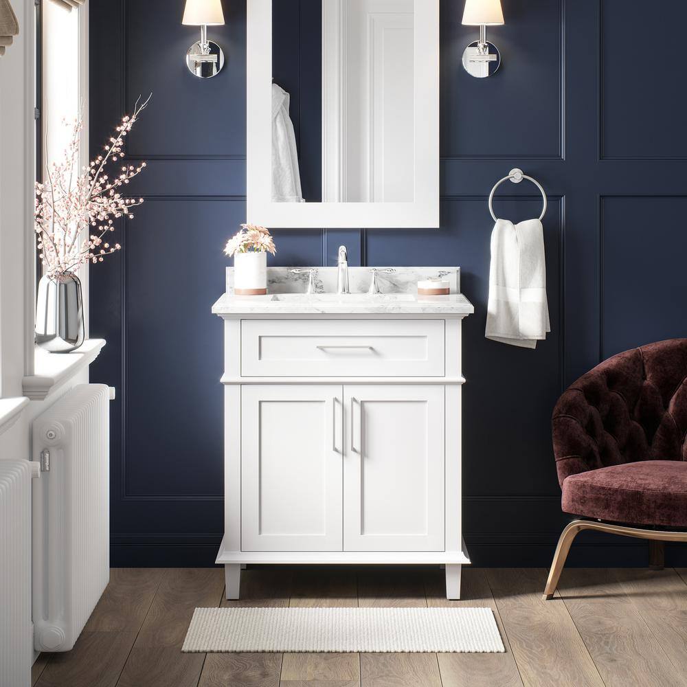 Home Decorators Collection Sonoma 30 in. W x 22 in. D x 34 in. H Bath Vanity in White with White Carrara Marble Top Sonoma 30W