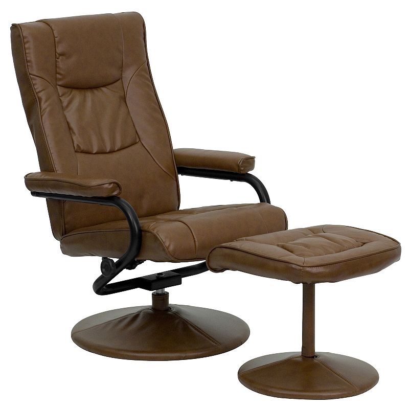 Emma and Oliver Multi-Position Recliner and Ottoman with Wrapped Base in Burgundy LeatherSoft