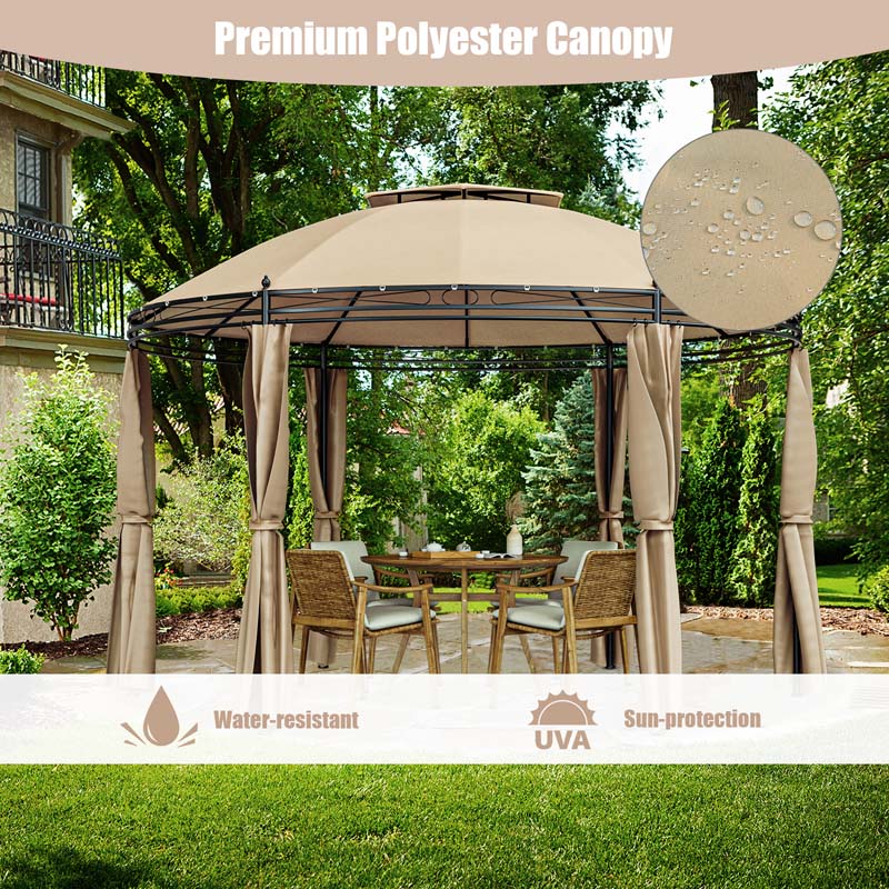 11.5 x 11.5 FT 2-Tier Steel Dome Round Gazebo Outdoor Patio Canopy Tent with Removable Curtains