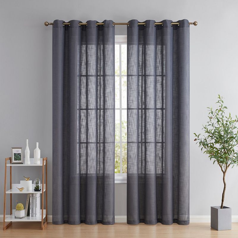 THD Serena Faux Linen Textured Semi Sheer Privacy Sun Light Filtering Transparent Window Grommet Long Thick Curtains Drapery Panels for Bedroom and Living Room， Set of 2