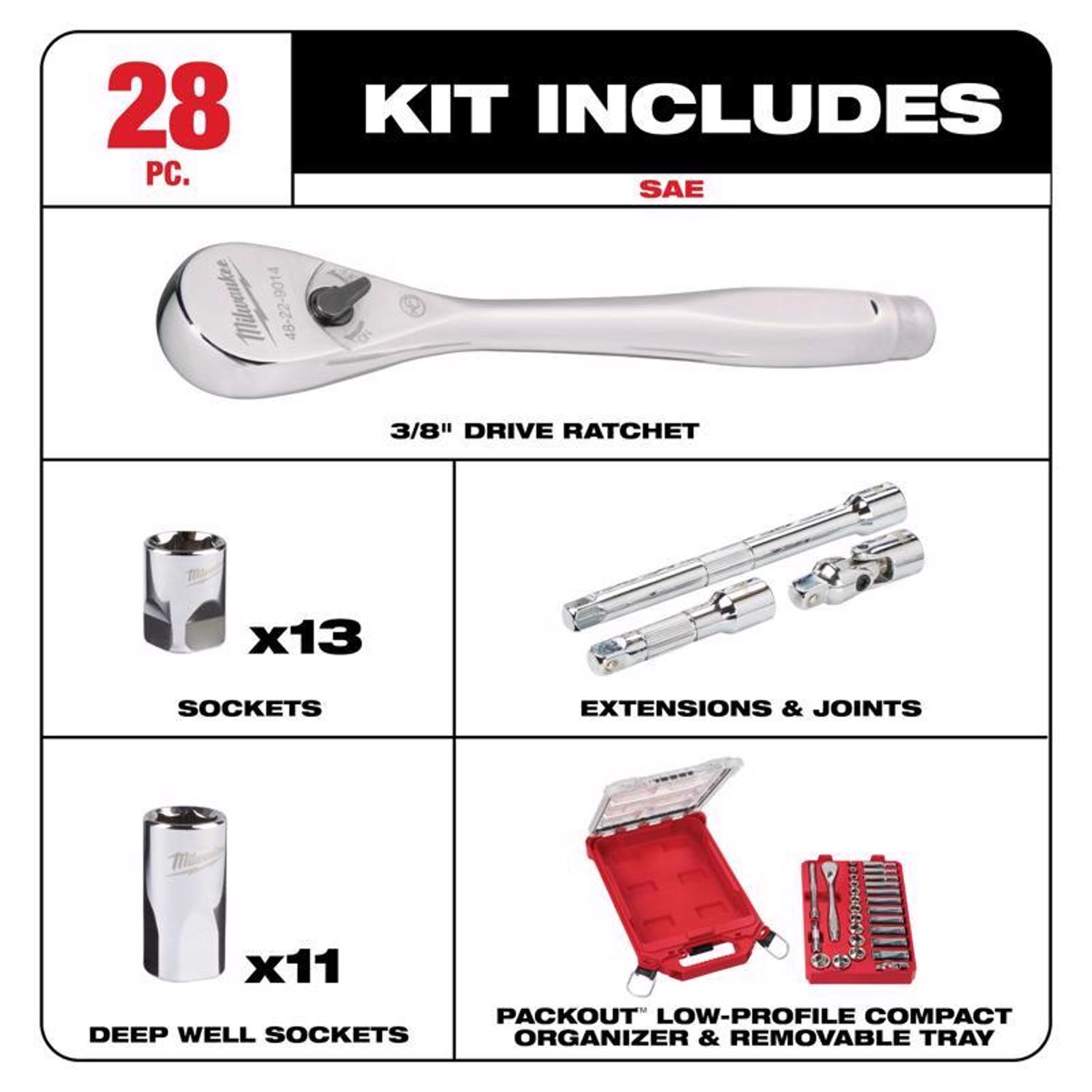 MW Packout 3/8 in. drive SAE Ratchet and Socket Set