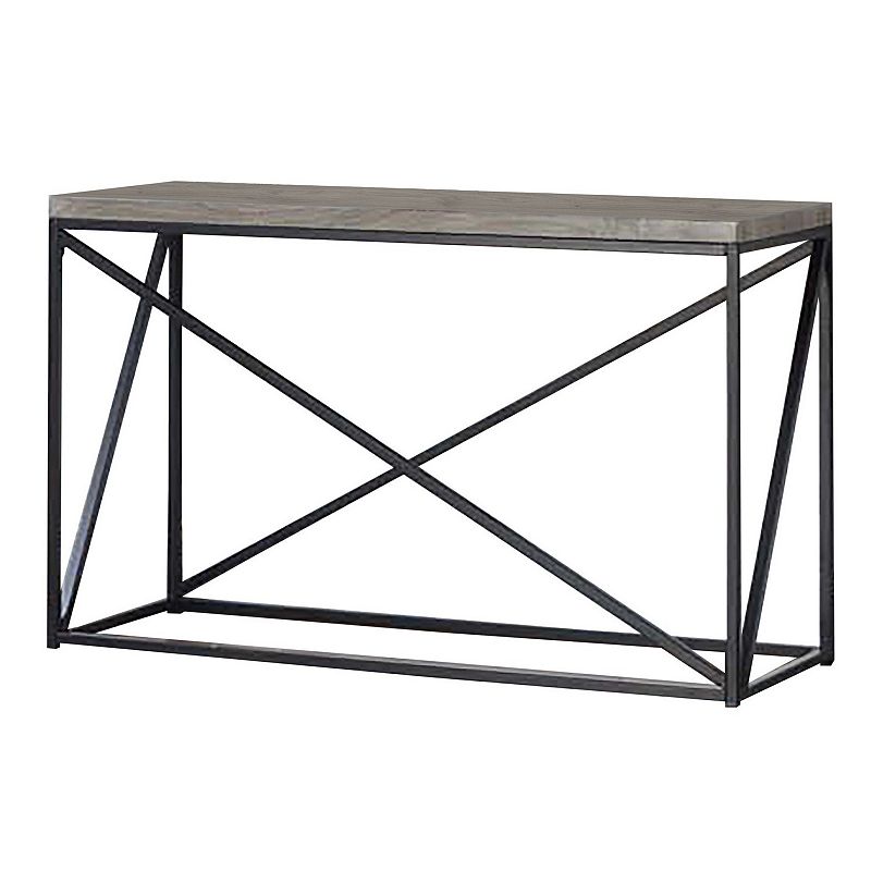 Industrial Style Minimal Sofa Table With Wooden Top And Metallic Base， Sonoma Gray