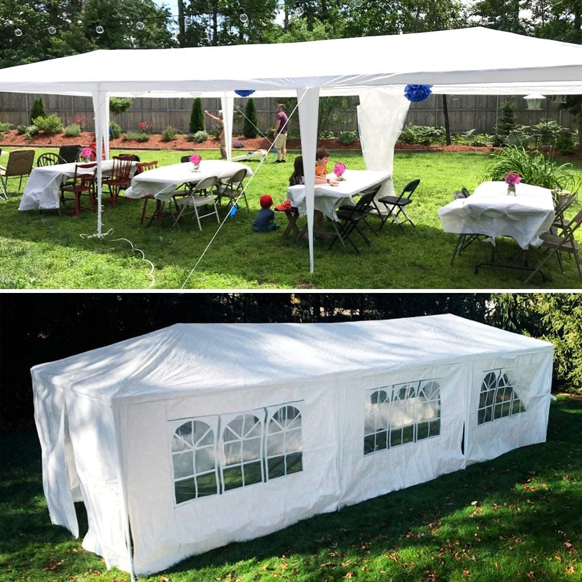 SUGIFT 10x30and#8242; Outdoor Canopy Party Wedding Tent White Gazebo with 5 Side Walls