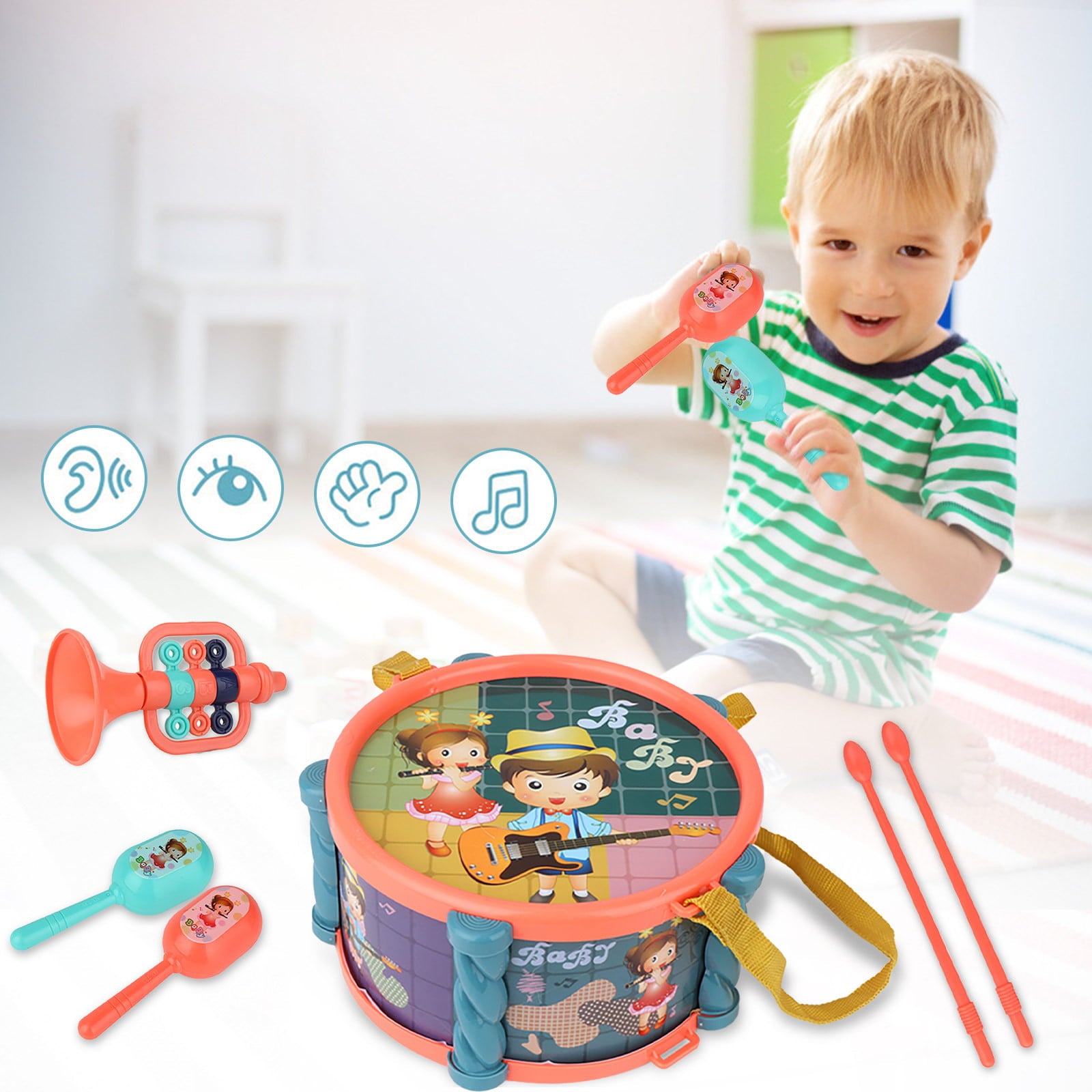 Children Drum Toys Toddler Musical Instruments Shakers Percussion Tambourine Set