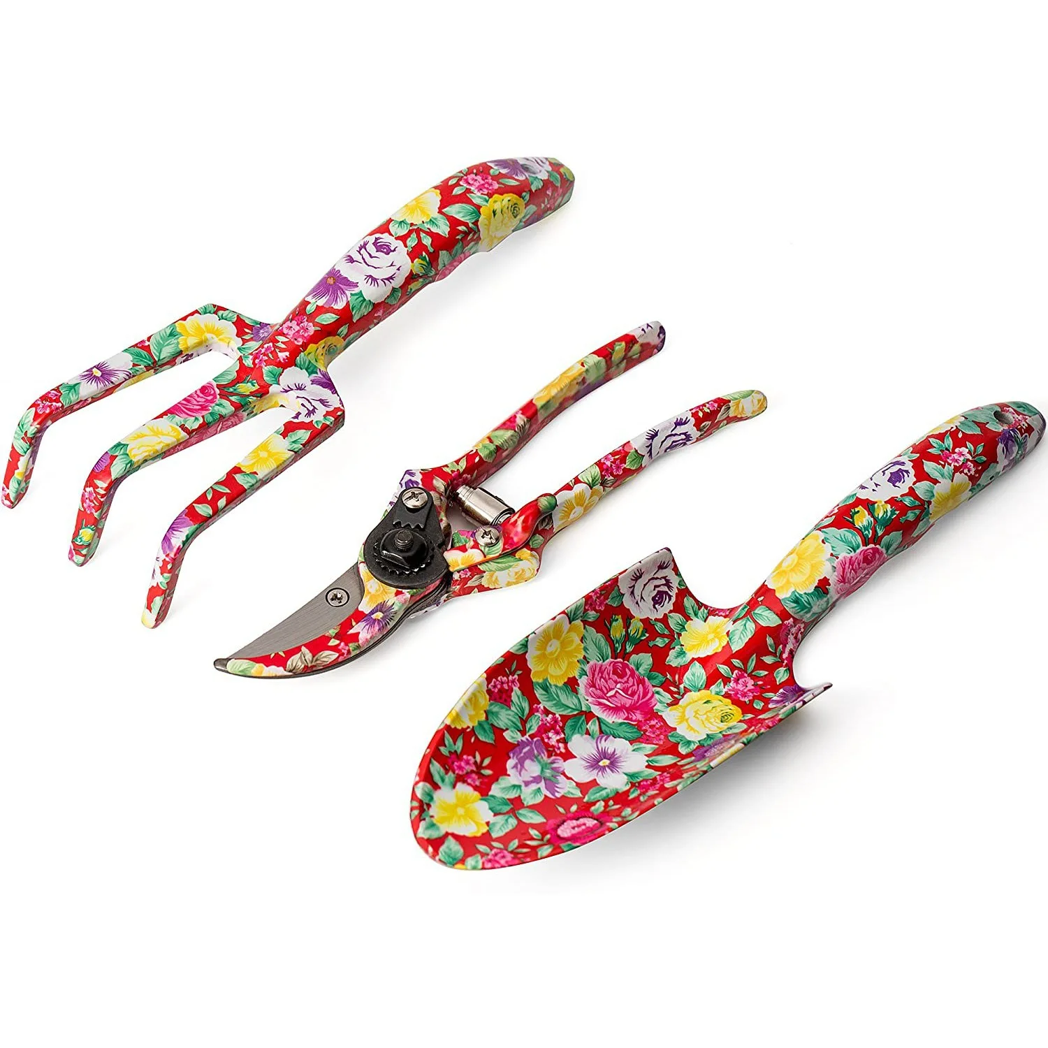 Wholesales Custom Floral Garden Gift Tool Set Kit 3PCS with Beautiful Print for Women with Transplant Trowel Fork Hand Rake