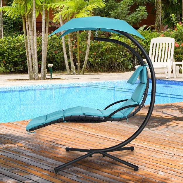 Costway Costway Patio Hanging Lounge Chaise Hammock Chair Removable Canopy Grey navy turquoise