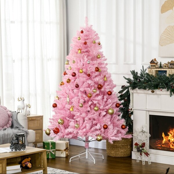 HOMCOM 6ft Tall Artificial Christmas Tree Holiday Décor with 1000 Branches，Auto Open，Steel Base，Wide Shape，Pink