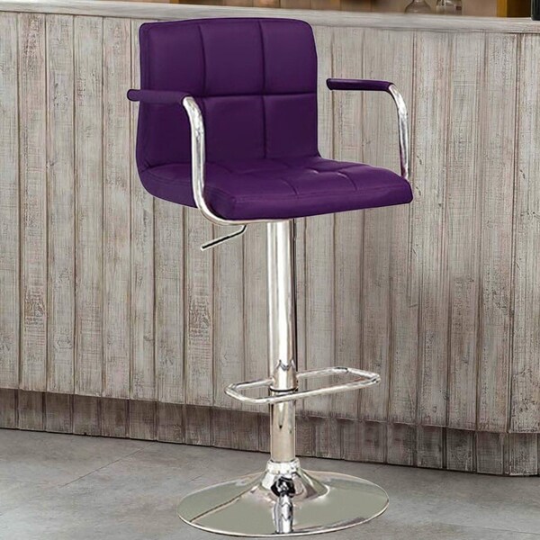 Corfu Contemporary Bar Stool With Arm In Purple Pu