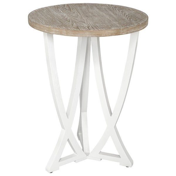 Farmhouse Round End Table， Rustic Wood Side Table for Living Room/Bedroom， White/Natural