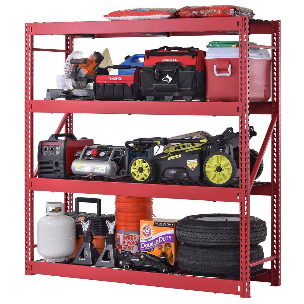 Husky 4-Tier Industrial Duty Steel Freestanding Garage Storage Shelving Unit in Red (77 in. W x 78 in. H x 24 in. D) N2W772478W4R