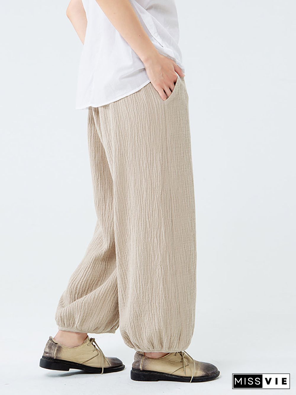 Plus Size Cotton Linen Pocket Pants