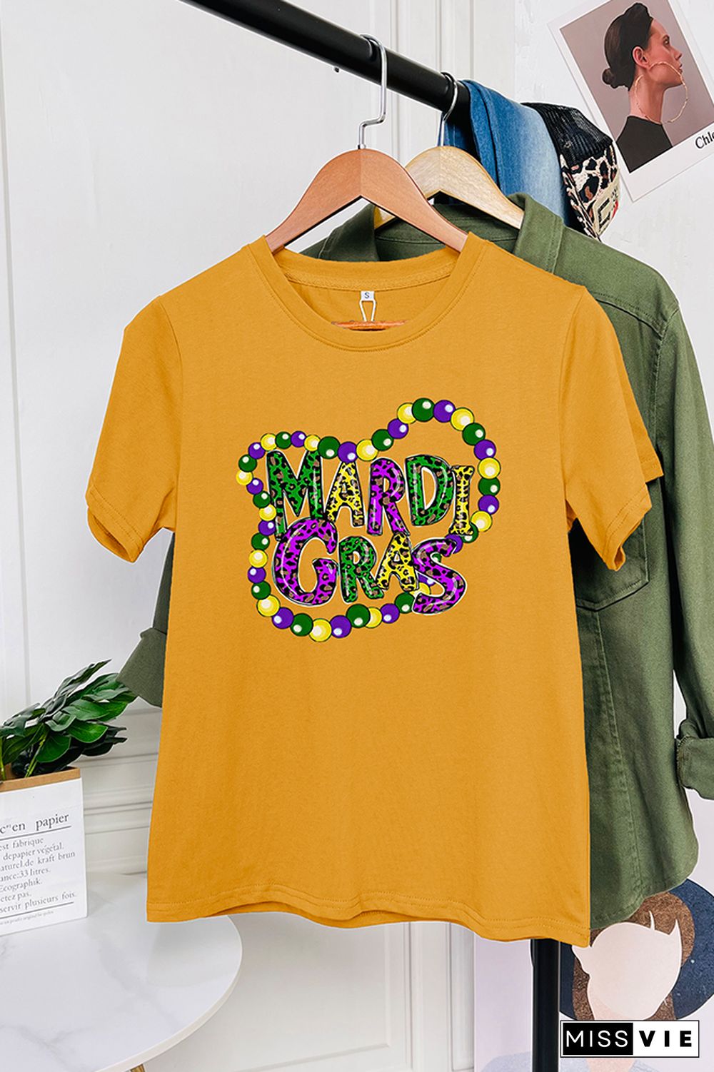 Mardi Gras Letter Print Short Sleeve Graphic Tee Wholesale