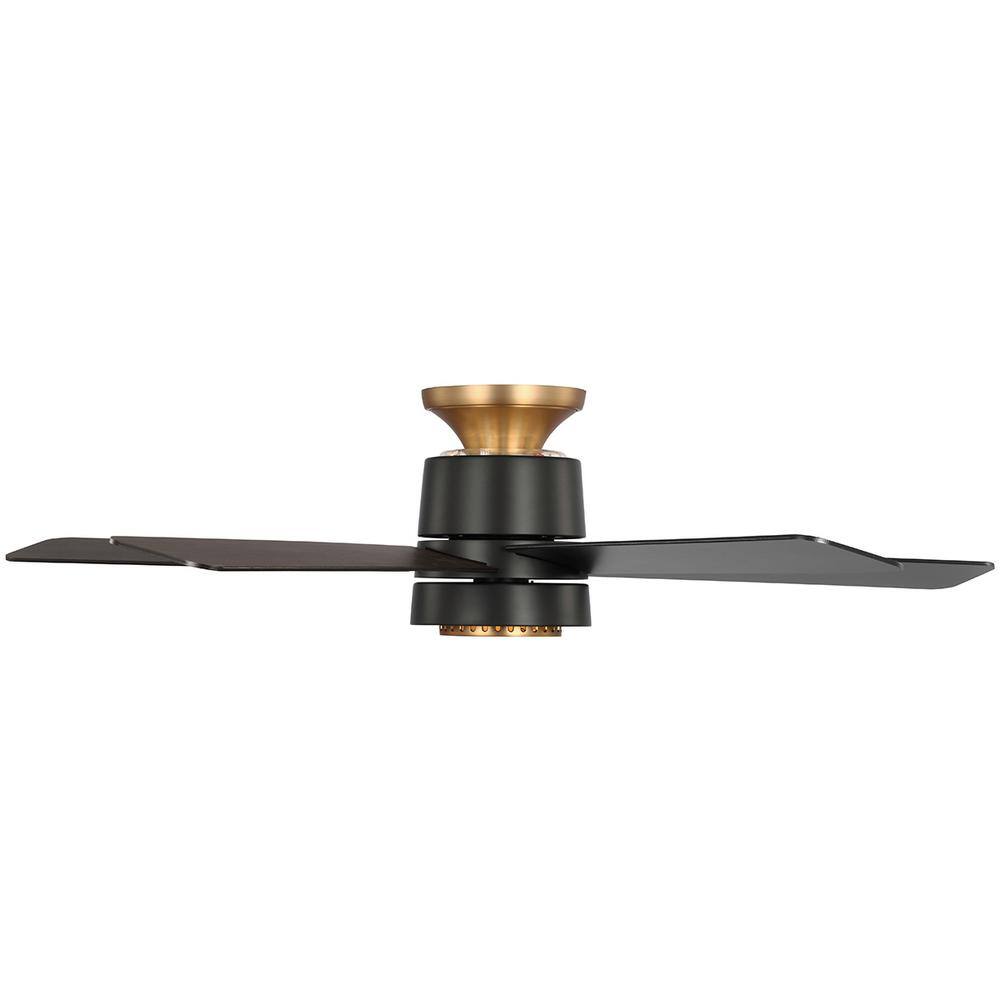 Hampton Bay Panache 52 in. LED Indoor Matte Black with Brass Accents Ceiling Fan with UplightDownlight and Remote Included 92407