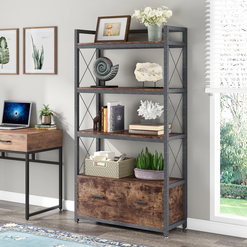 Lateral File Cabinet with Bookshelves  Printer Stand Filing Cabinet Bookcase with Drawer