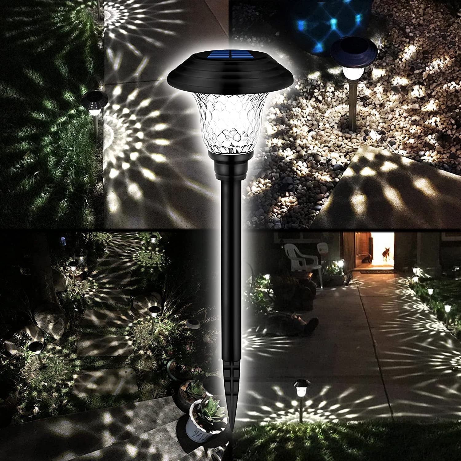 Solar Pathway Lights Outdoor， 4 Pack Decorative Solar Garden Lights Waterproof Glass Stainless Steel Auto-on/off Solar Landscape Lights for Lawn， Patio， Yard， Garden， Pathway， Driveway