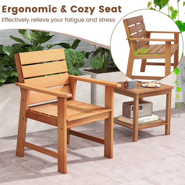 Costway 2 4 Pcs Patio Hardwood Chair Wood Dining Armchairs Breathable Slatted Seat Garden