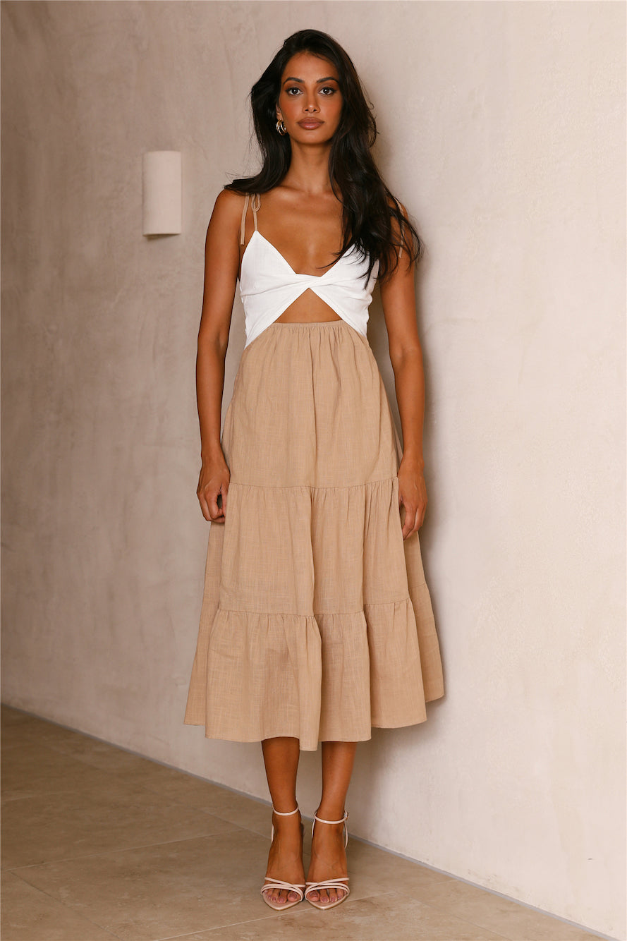 Glowing Under The Sun Midi Dress Brown