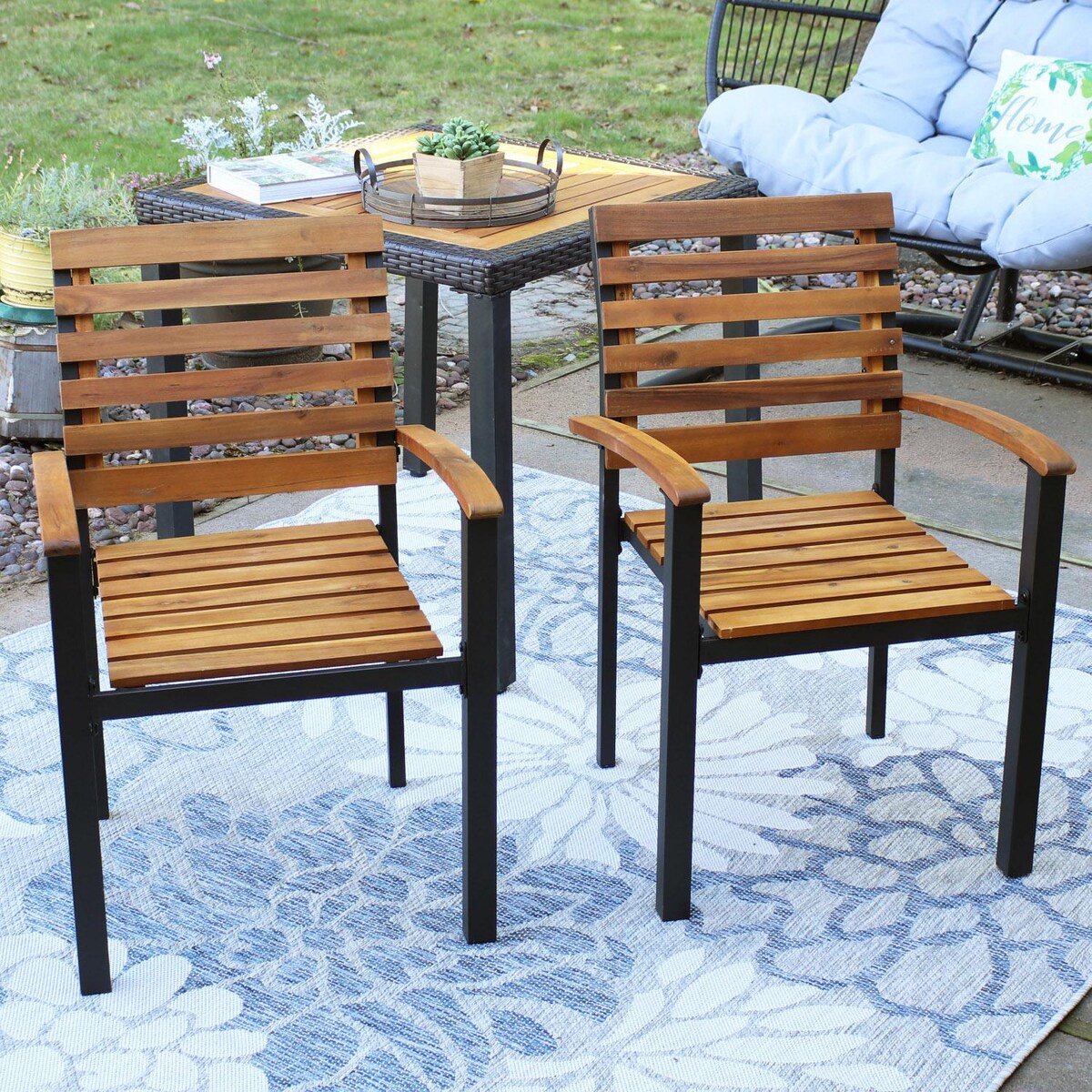 Ultimate Patio Acacia Wood and Steel Outdoor Patio Armchair