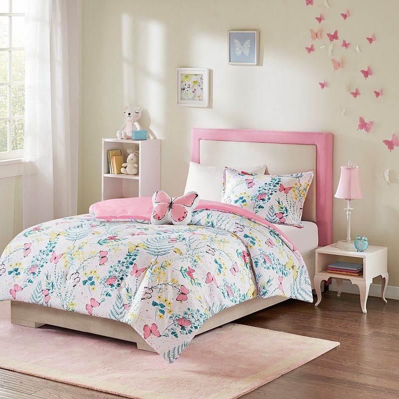 Mi Zone Kids Caroline Printed Butterfly Comforter Set and Throw Pillow