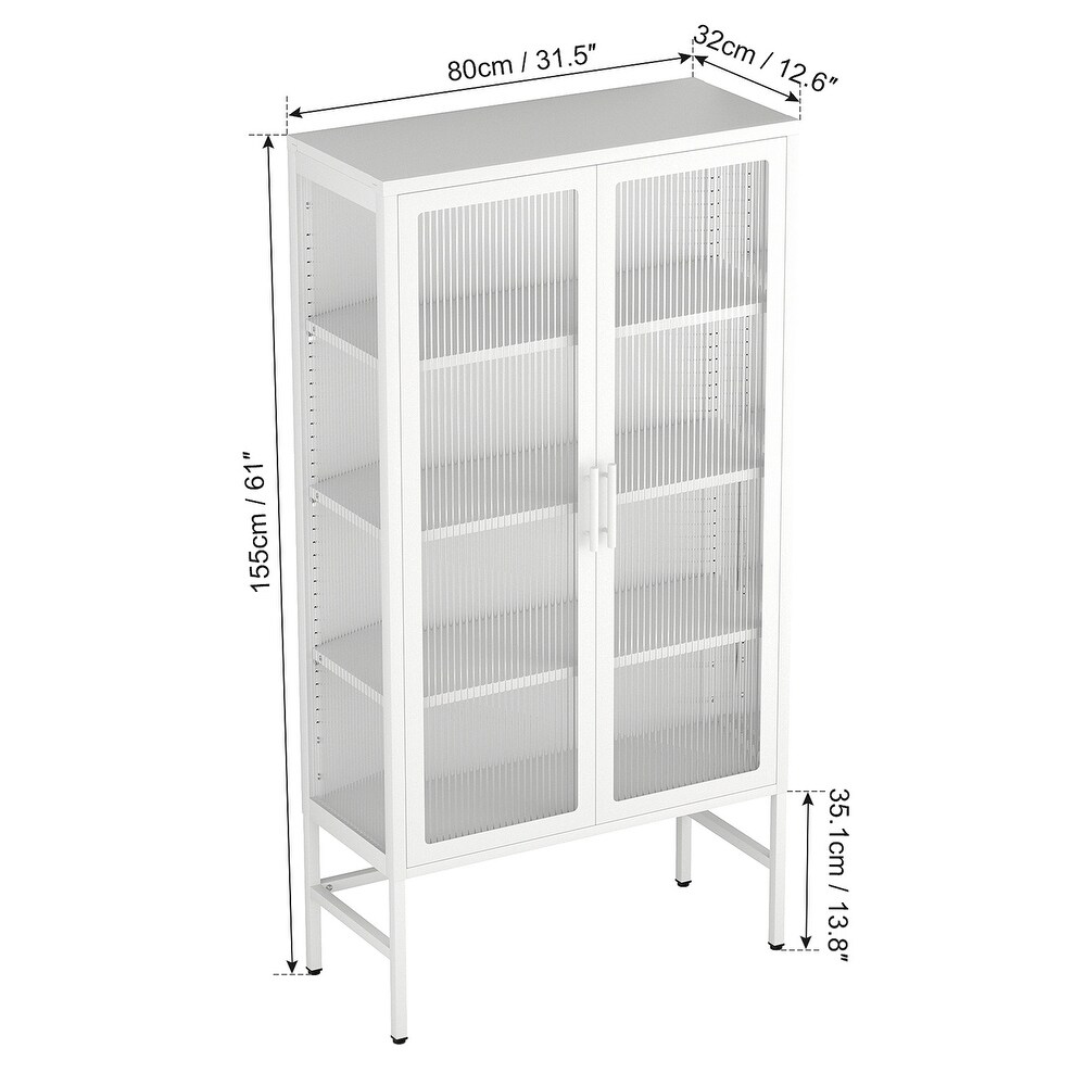 Double Glass Door Storage Cabinet Sideboard with Adjustable Shelves and Feet Cold Rolled Steel