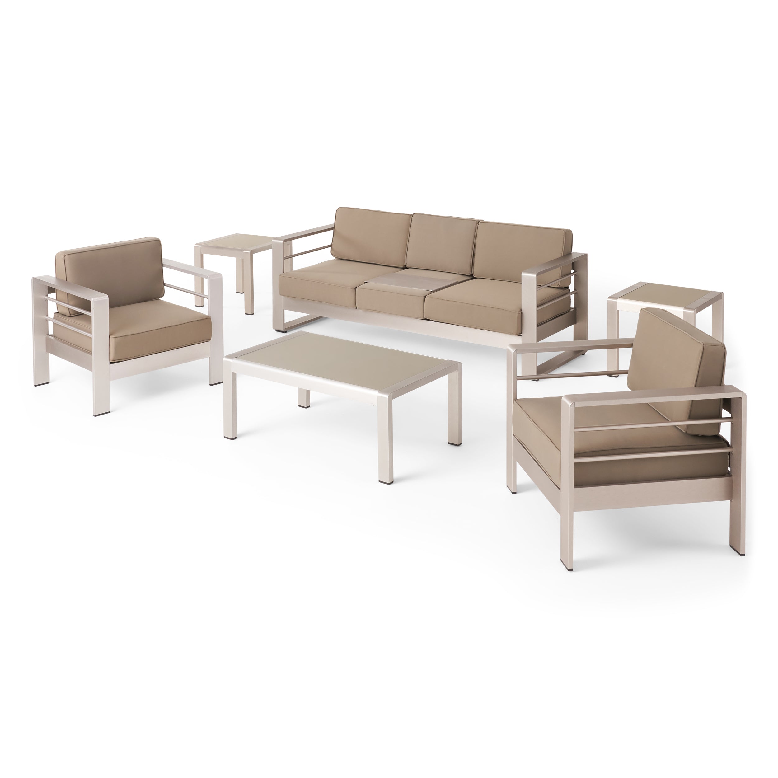 Cherie Outdoor 5 Seater Aluminum Sofa Chat Set with 2 Side Tables