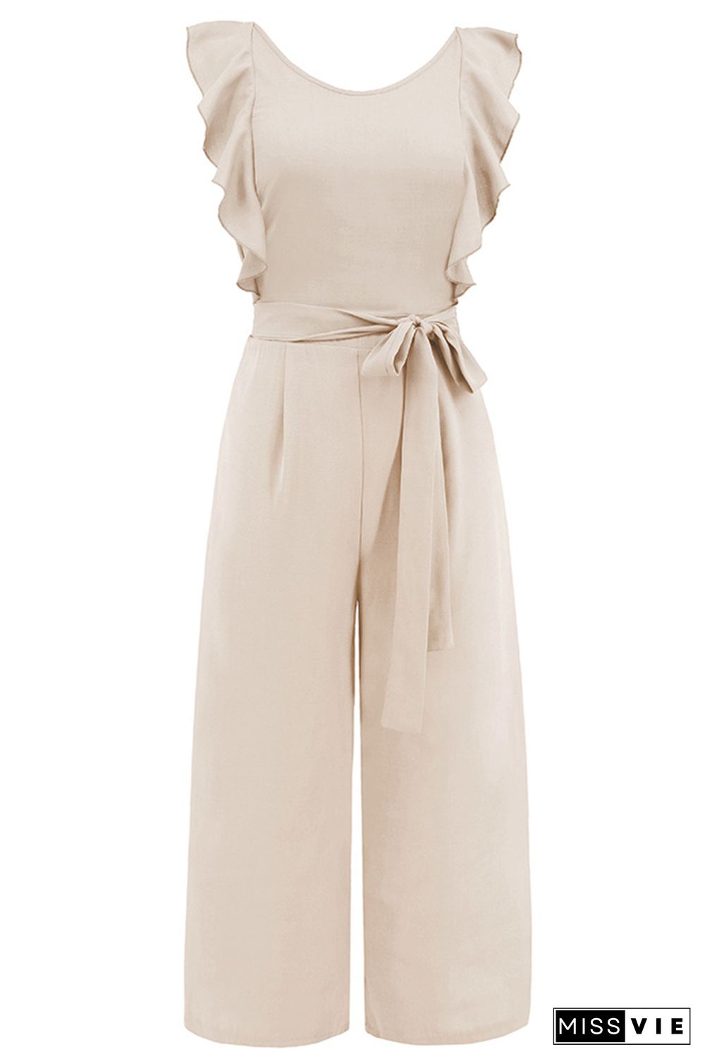 Plain Flutter Sleeveless Wide Leg Jumpsuit