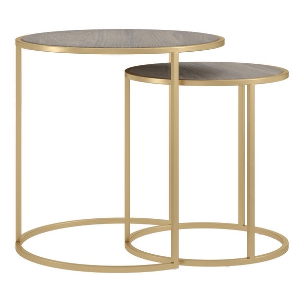 Subira Antique Gold Finished Metal and Reclaimed Wood Round Nesting End Table Set by iNSPIRE Q Bold