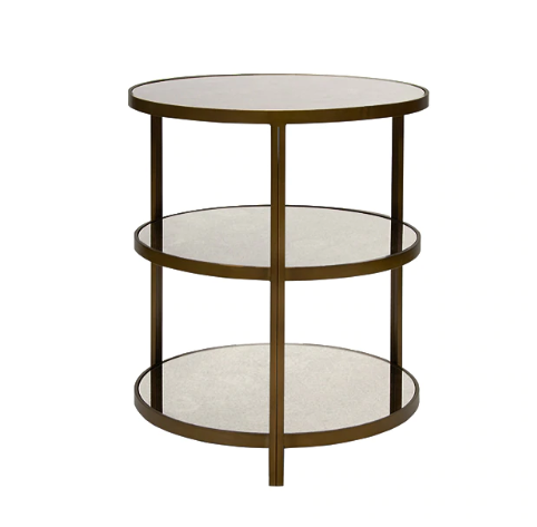 Painted Bronzed 3 Tier Side Table with Antique Mirror Tops