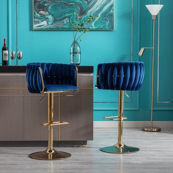 Modern Bar Stools Set of 2 Adjustable Mechanical Lifting Velvet and Golden Leg Simple Bar Stool