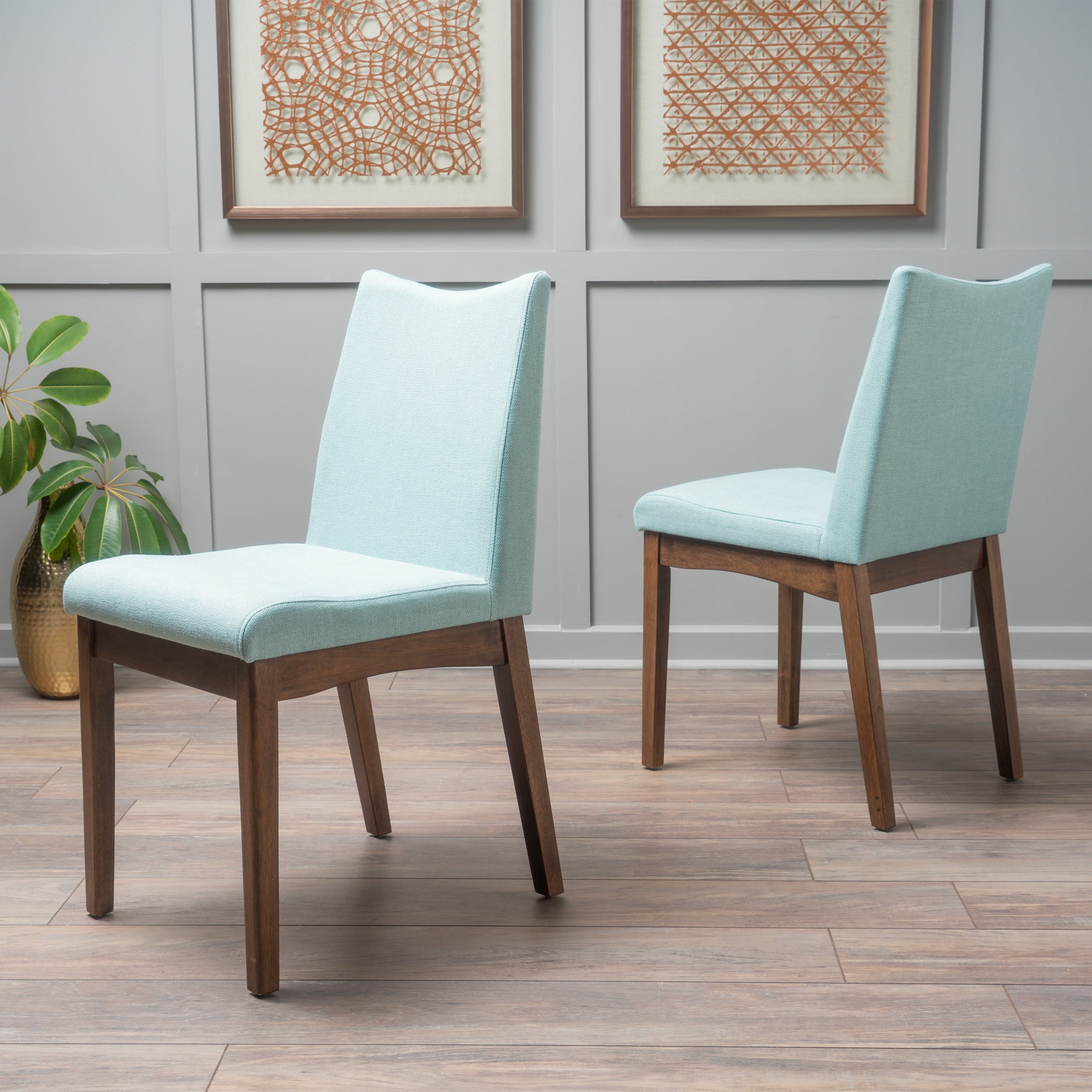 Noble House Roosevelt Mid Century Modern Mint Fabric Dining Chairs, Set of 2, Mint