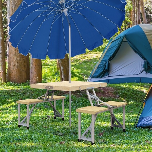 Outdoor Folding Picnic Table with Seats ，Umbrella Hole and Aluminum Frame，Portable Camping Table and Chairs Set